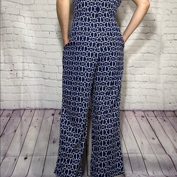Blue and white geometric print jumpsuit - Picture 6 of 8